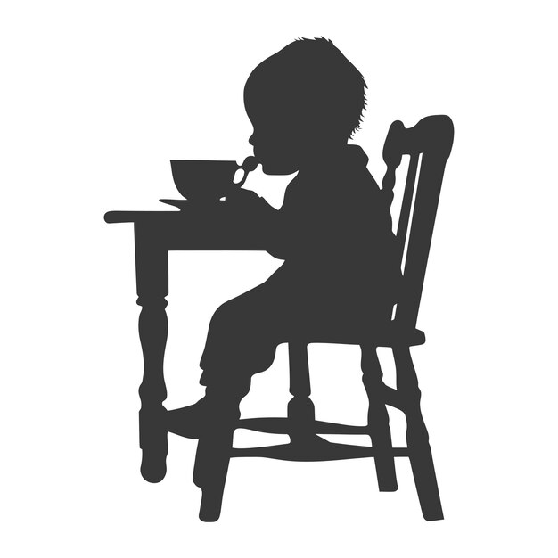 Silhueta Dziecka Jedzącego Na Krześle Tylko Czarny Kolor