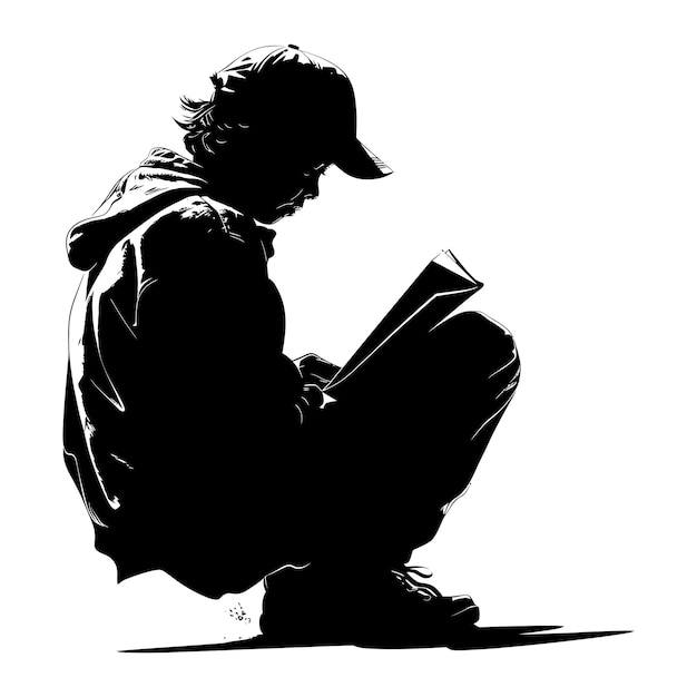 Plik wektorowy silhueta nastolatka czytająca książkę tylko czarny kolor