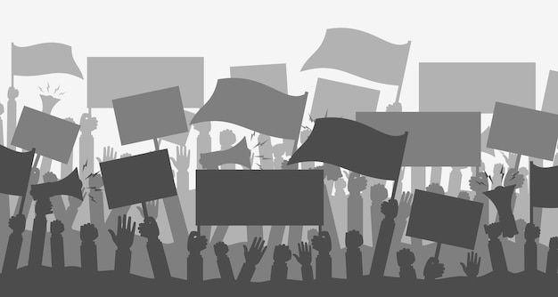Plik wektorowy silhueta tłumu demonstrantów protest rewolucyjny konflikt ilustracja wektora płaskiego