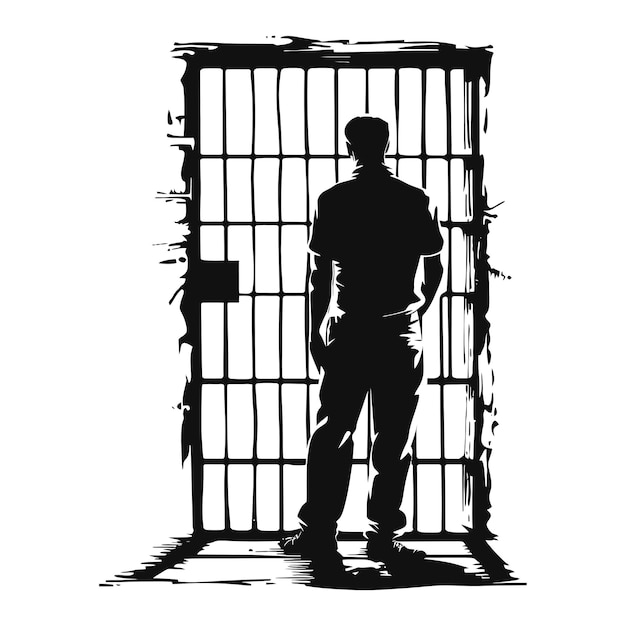 Plik wektorowy silhueta więźnia w więzieniu czarny kolor tylko całe ciało