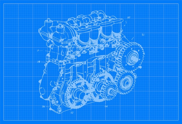 Plik wektorowy silnik blueprint tło prosty wektor płaska konstrukcja