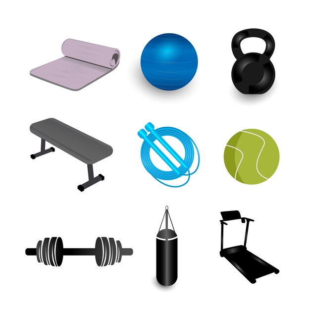 Plik wektorowy siłownia fitnesssports sprzęt ikona ilustracja zestaw