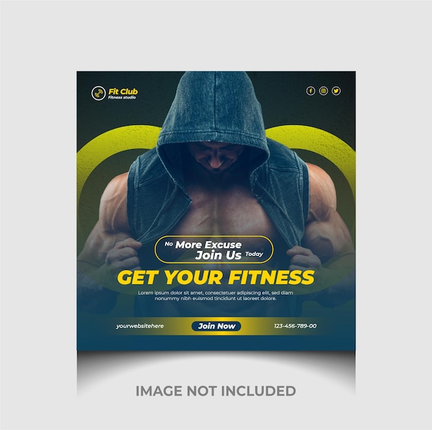 Plik wektorowy siłownia i fitness post na instagramie i szablon banera internetowego promocji w mediach społecznościowych premium wektorów