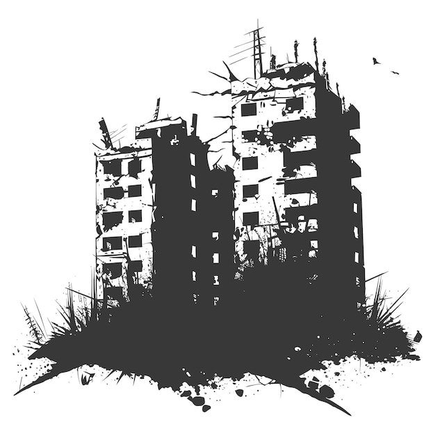 Plik wektorowy silueta opuszczonych budynków tylko czarny kolor
