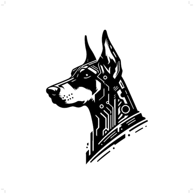 Silueta psa Dobermana w zwierzęcym cyberpunku nowoczesna futurystyczna ilustracja
