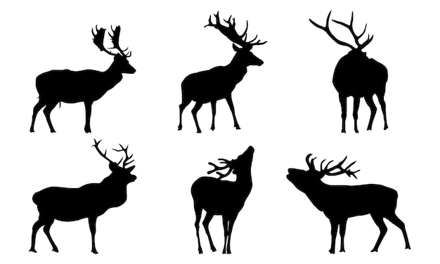 Plik wektorowy siluety jelenia, w tym jeleń i jeleń w różnych pozycjach