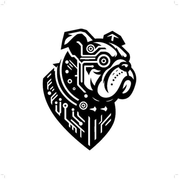 Siluweta buldoga w zwierzęcym cyberpunku nowoczesna futurystyczna ilustracja