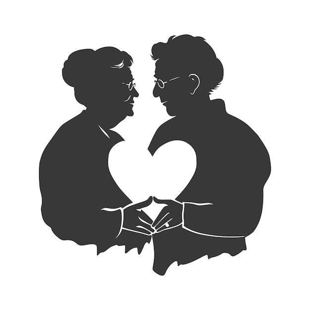 Plik wektorowy siluweta starszej pary trzymającej symbol serca tylko czarny kolor