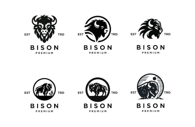 Plik wektorowy siluwety i ikony bizonów logo czarny płaski kolor prosty elegancki