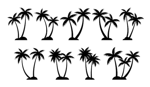 Siluwety palm w letnim zestawie Palmy izolowane na białym tle