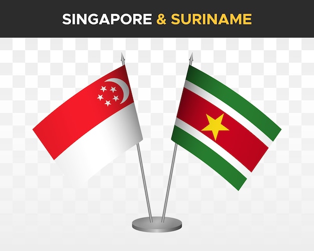 Singapur Vs Surinam Flagi Na Biurko Makieta Na Białym Tle 3d Wektor Ilustracja Flagi Stołowe