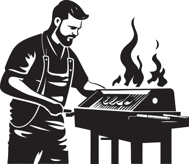 Plik wektorowy sizzle and smoke black vector bbq logo flamecraft man ikonka bbq w wektorze