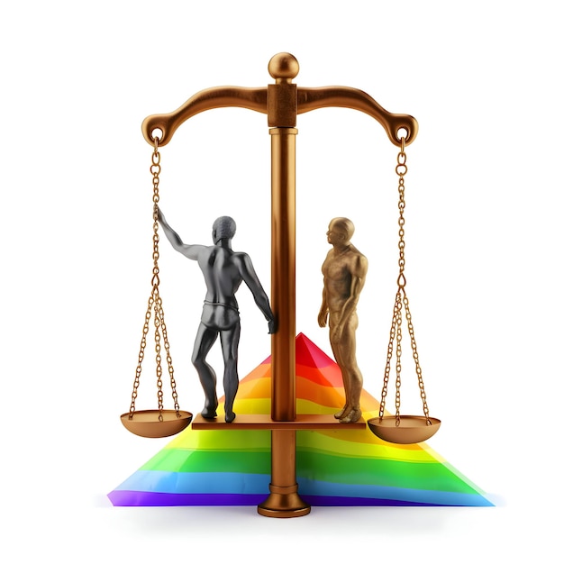 Skale sprawiedliwości i prawa w kolorze tęczy LGBT