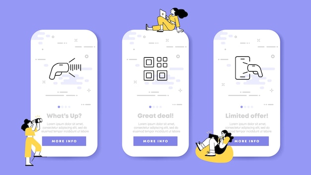 Plik wektorowy skanery qr i kodów kreskowych etykieta na telefon etykietowanie towarów przenośna zaszyfrowana sprzedaż informacji koncepcja technologii ekrany aplikacji na telefon ui ikona linii wektorowej dla biznesu i reklamy