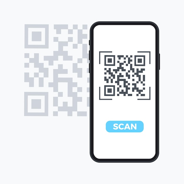 Skanuj płaską ikonę kodu QR za pomocą ilustracji wektorowych z kodem kreskowym telefonu