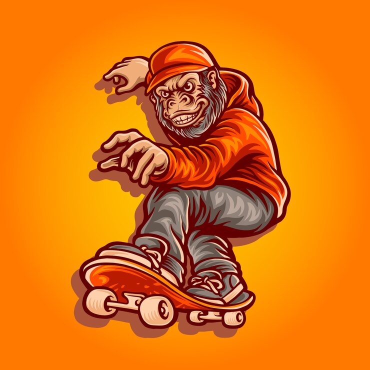 Wektor skate charakter ilustracja małpa