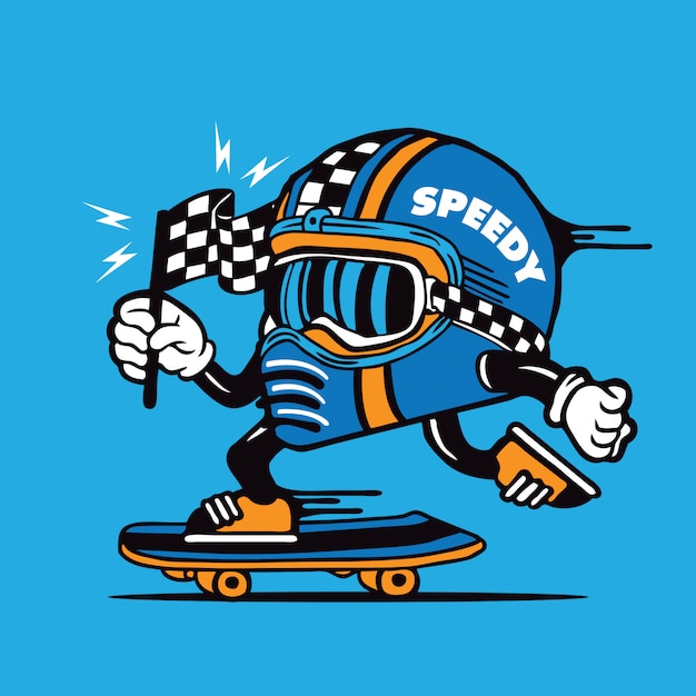 Skater Racing Helmet Speedy Skateboarding Character Design