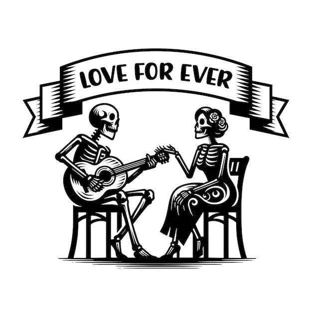 Skeleton Love Forever Ilustracja Clipart