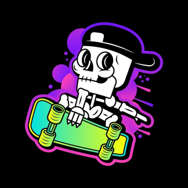 Skeleton Skateboarder Rock Sign White Black ilustracji wektorowych