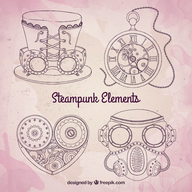 Plik wektorowy sketchy steampunk elementy mechaniczne