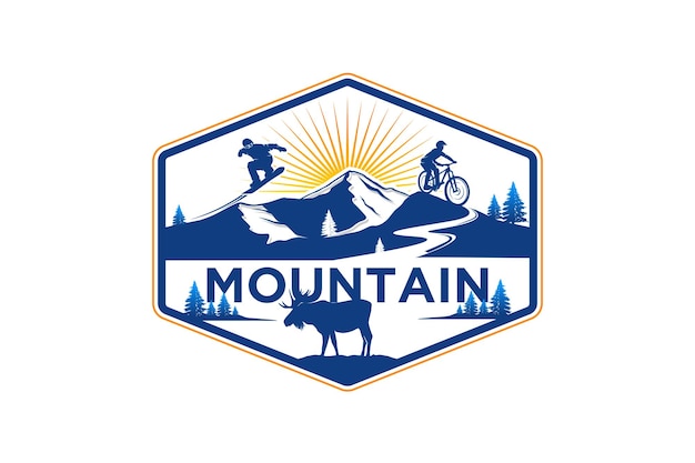 Ski Mountain Logo Design Downhill łoś Jeleń Sylwetka Natura Outdoor Przyrody Alpejski Szczyt Ilustr