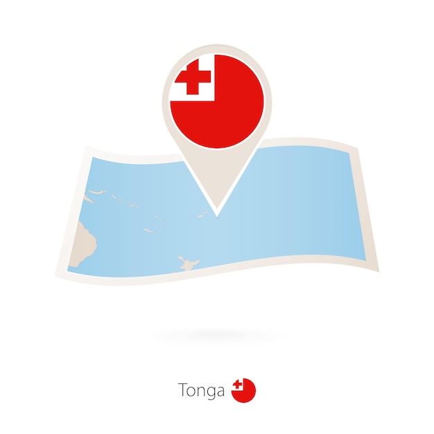 Składana papierowa mapa Tonga z pinezką z flagą Tonga