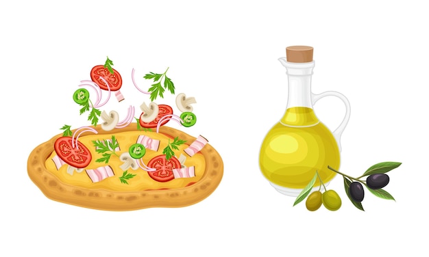 Składniki do pizzy Tradycyjne włoskie danie fast food ilustracja wektorowa