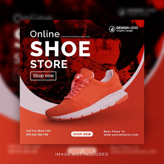 Plik wektorowy sklep z butami online czerwony kolor elegancki pomysł na post w mediach społecznościowych szablon postu na instagram