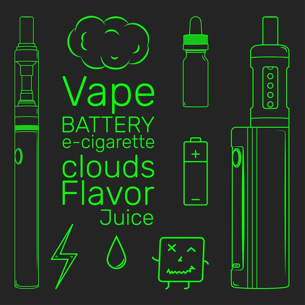 Sklep z vape ustawiony neonowy wektor