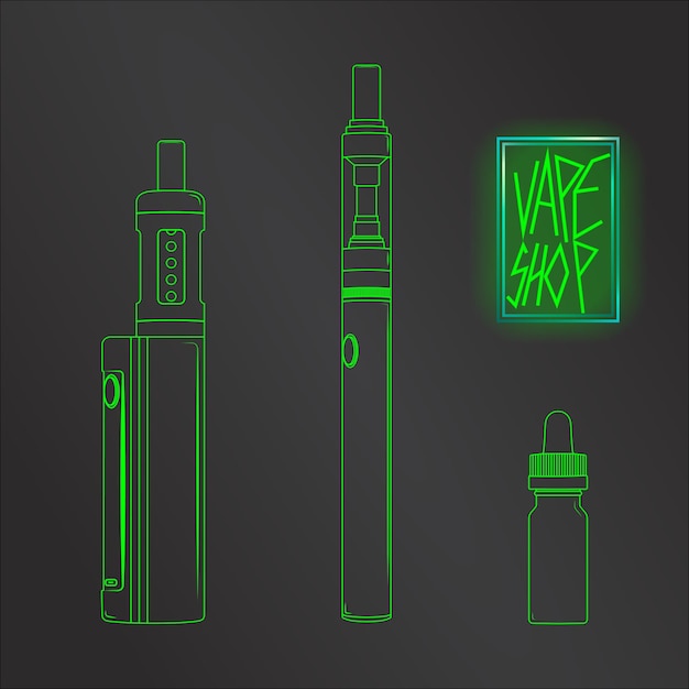 Sklep Z Vape Ustawiony Neonowy Wektor