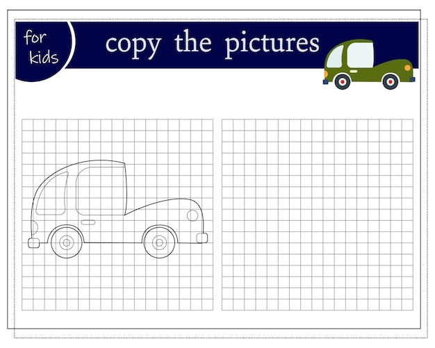 Skopiuj Obrazek Gra Edukacyjna Dla Dzieci Samochód Z Kreskówek Ilustracji Wektorowych