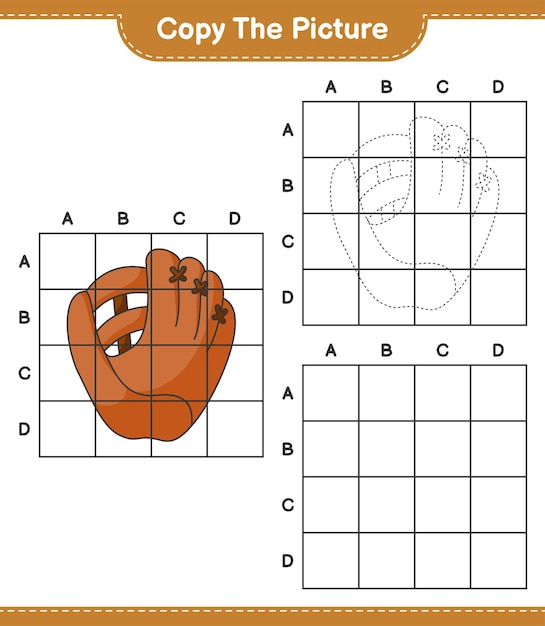 Skopiuj Obrazek Skopiuj Obraz Rękawicy Baseballowej Za Pomocą Linii Siatki Gra Edukacyjna Dla Dzieci