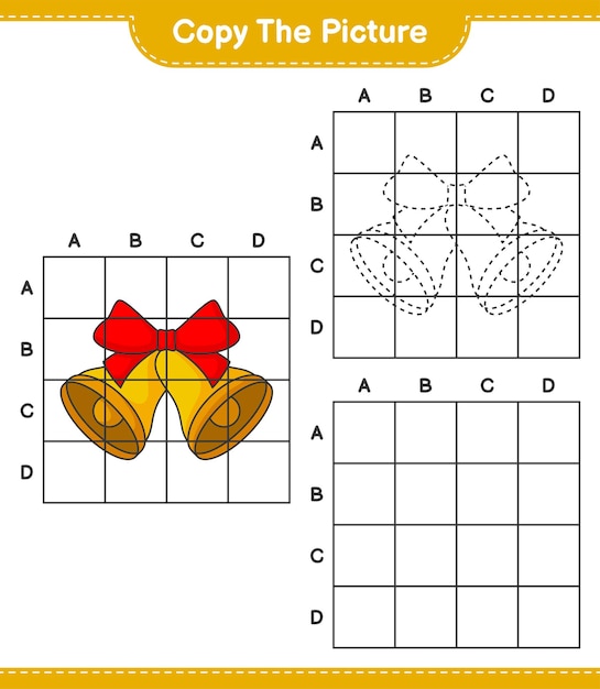 Skopiuj Obrazek, Skopiuj Obrazek Christmas Bell Za Pomocą Linii Siatki. Gra Edukacyjna Dla Dzieci, Arkusz Do Druku, Ilustracja Wektorowa