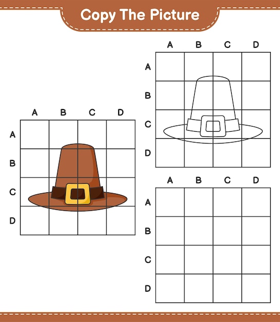 Skopiuj Obrazek Skopiuj Obrazek Kapelusz Za Pomocą Linii Siatki Edukacyjna Gra Dla Dzieci Do Wydrukowania Ilustracji Wektorowych Arkusza Roboczego