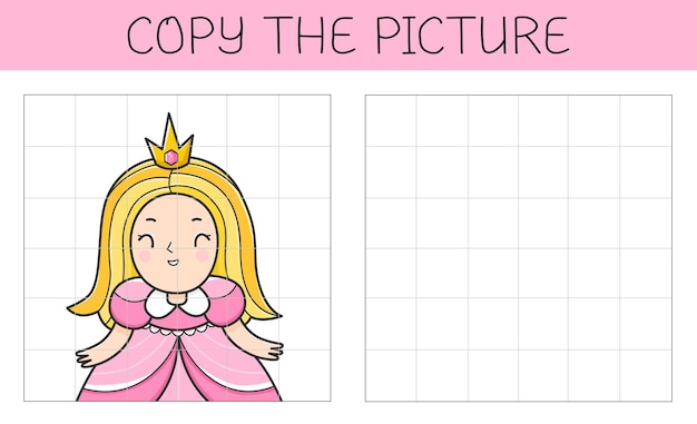 Skopiuj obrazek to gra edukacyjna dla dzieci z księżniczką Urocza postać z kreskówki księżniczka
