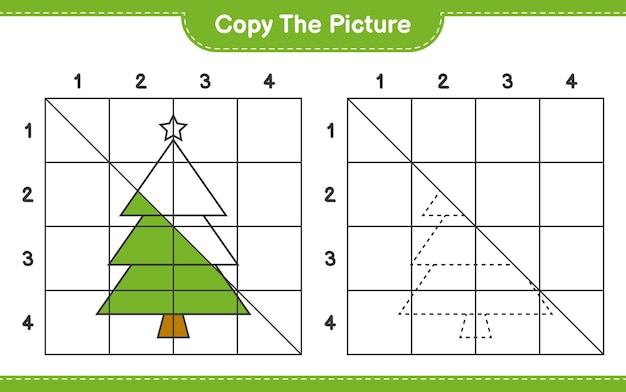 Skopiuj Obrazkową Grę Edukacyjną Z Choinką Za Pomocą Linii Siatki