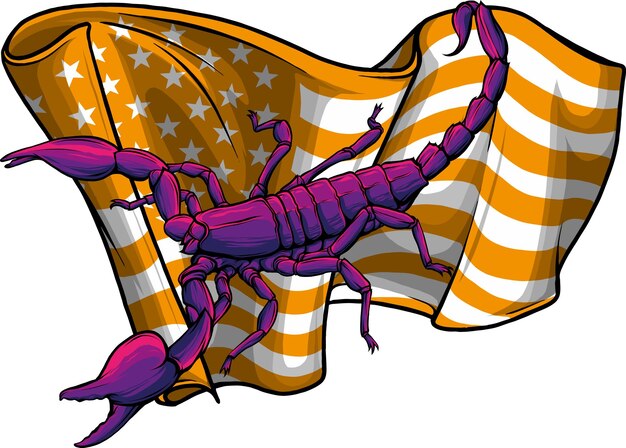 Skorpion Z Amerykańską Flagą Ilustracja Kreskówka Zbliżenie