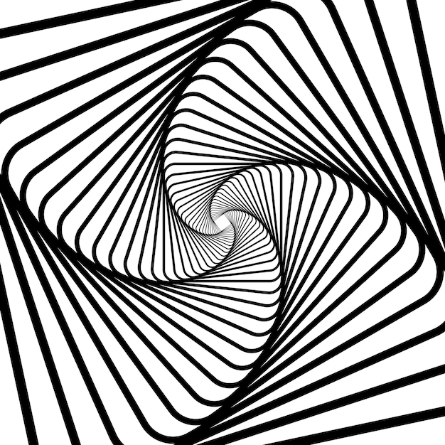 Skręcone czarne linie zamieniające się w wektorowy tunel 3D z geometrycznego kształtu Abstrakcyjna graficzna spirala na białym tle