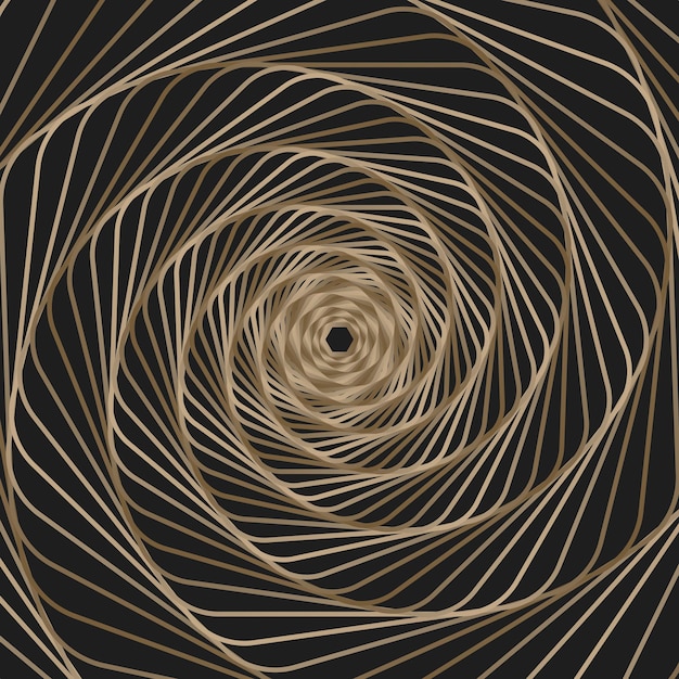 Skręcone miedziane linie ośmiokątnej ramy Wektorowy tunel 3d wykonany z geometrycznych kształtów Abstrakcyjna spirala graficzna na ciemnym tle