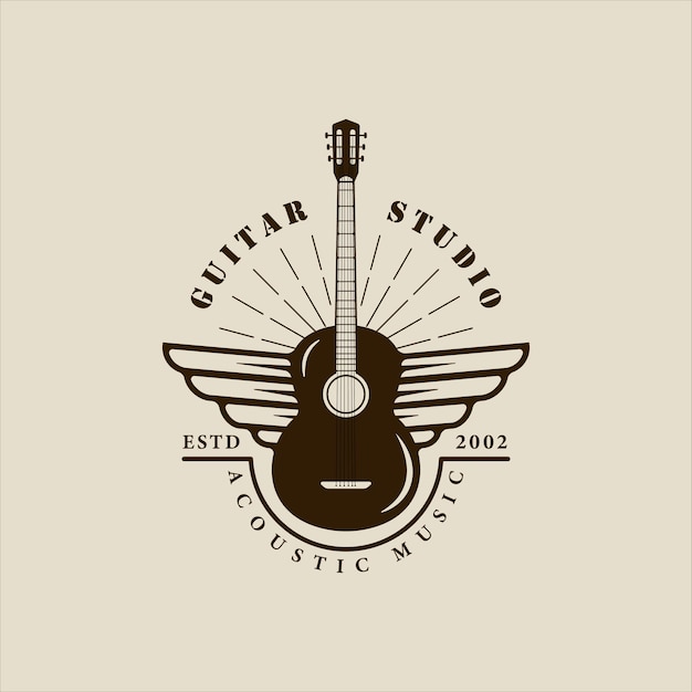 Plik wektorowy skrzydlata gitara logo wektor vintage ilustracja szablon ikona projekt graficzny muzyka instrument akustyczny znak lub symbol dla koncepcji festiwalu lub gitarzysty dla zespołu w stylu retro typografii