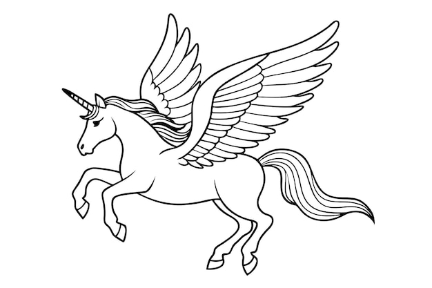skrzydlaty koń wektorowa linia sztuka latający Pegasus skatch sylwetka jednorożca