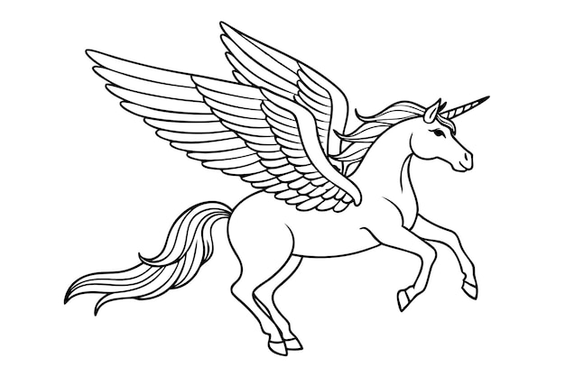 skrzydlaty koń wektorowa linia sztuka latający Pegasus skatch sylwetka jednorożca