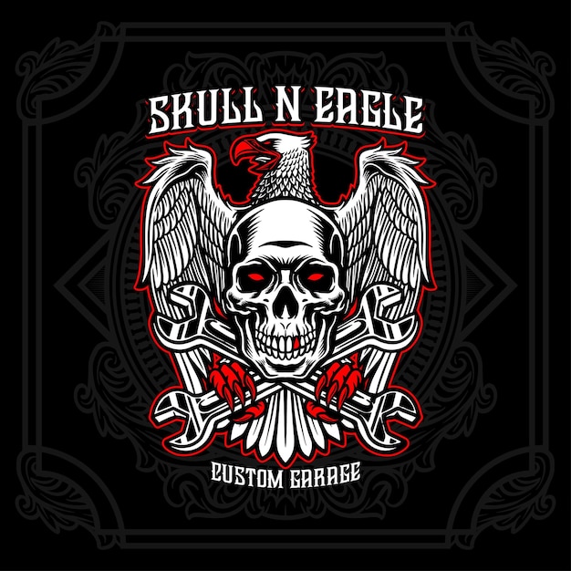 Plik wektorowy skull eagle wrench niestandardowy projekt logo garażu