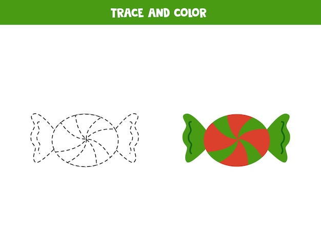 Plik wektorowy Śledź i pokoloruj słodkie kreskówki świąteczne cukierki arkusz dla dzieci