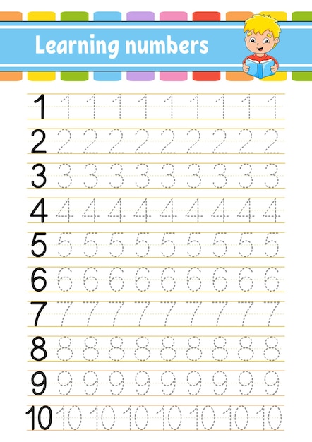 Śledź i zapisuj numery Praktyka pisma ręcznego Nauka liczb dla dzieci Edukacja rozwijająca arkusz roboczy Strona aktywności Ilustracja wektora