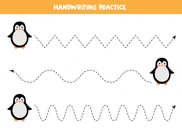 Śledź Linie Za Pomocą Pingwina Z Kreskówek.