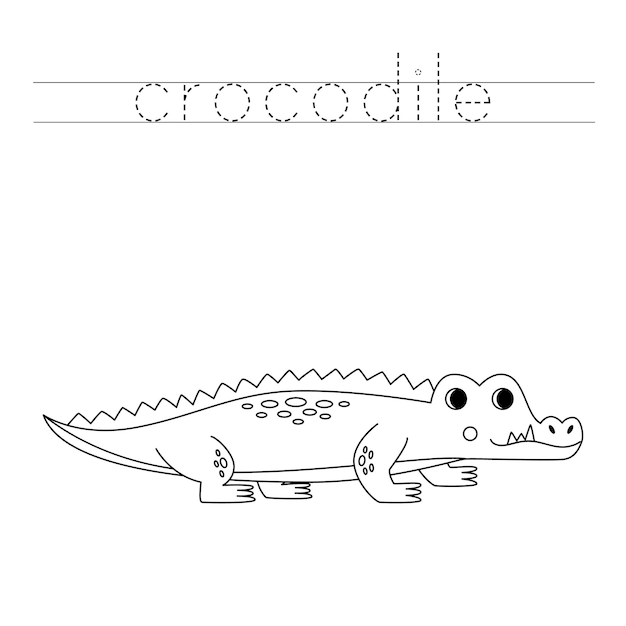 Plik wektorowy Śledź litery i pokoloruj krokodyla z kreskówek ćwiczenie pisma ręcznego dla dzieci