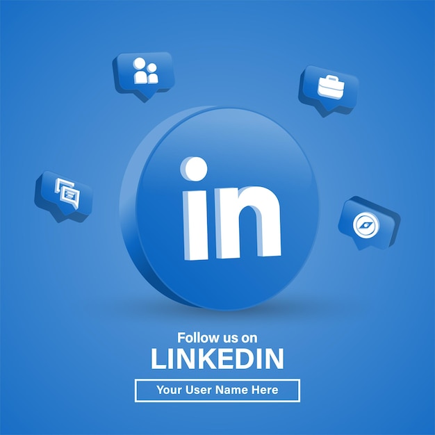 Śledź nas na linkedin z logo 3d w nowoczesnym kręgu, aby uzyskać logo ikon mediów społecznościowych lub dołącz do nas baner