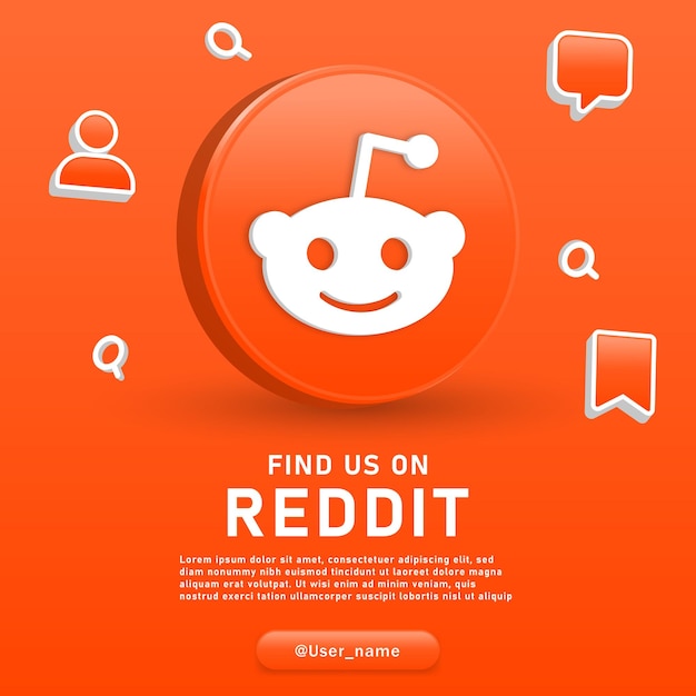 Śledź Nas Na Reddit Logo 3d W Mediach Społecznościowych W Tle Ikony Powiadomień Obserwujący Komentarz Ikona Zapisywania