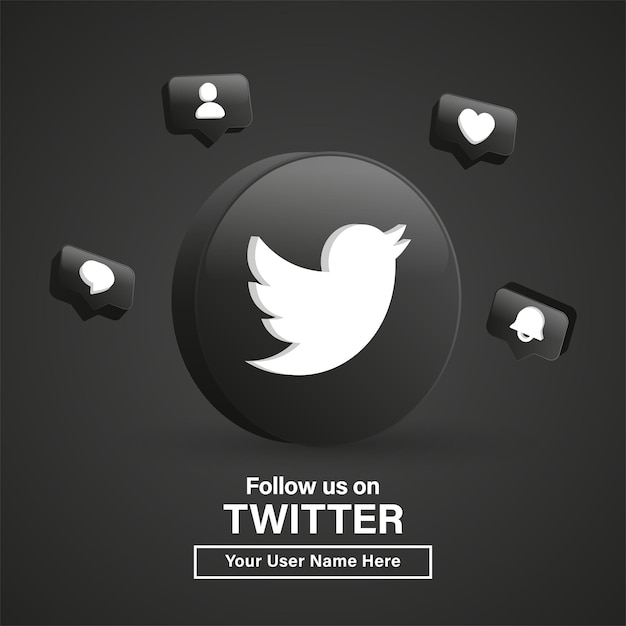 Śledź Nas Na Twitterze 3d Logo W Nowoczesnym Czarnym Kółku Dla Ikon Mediów Społecznościowych Lub Dołącz Do Nas Baner